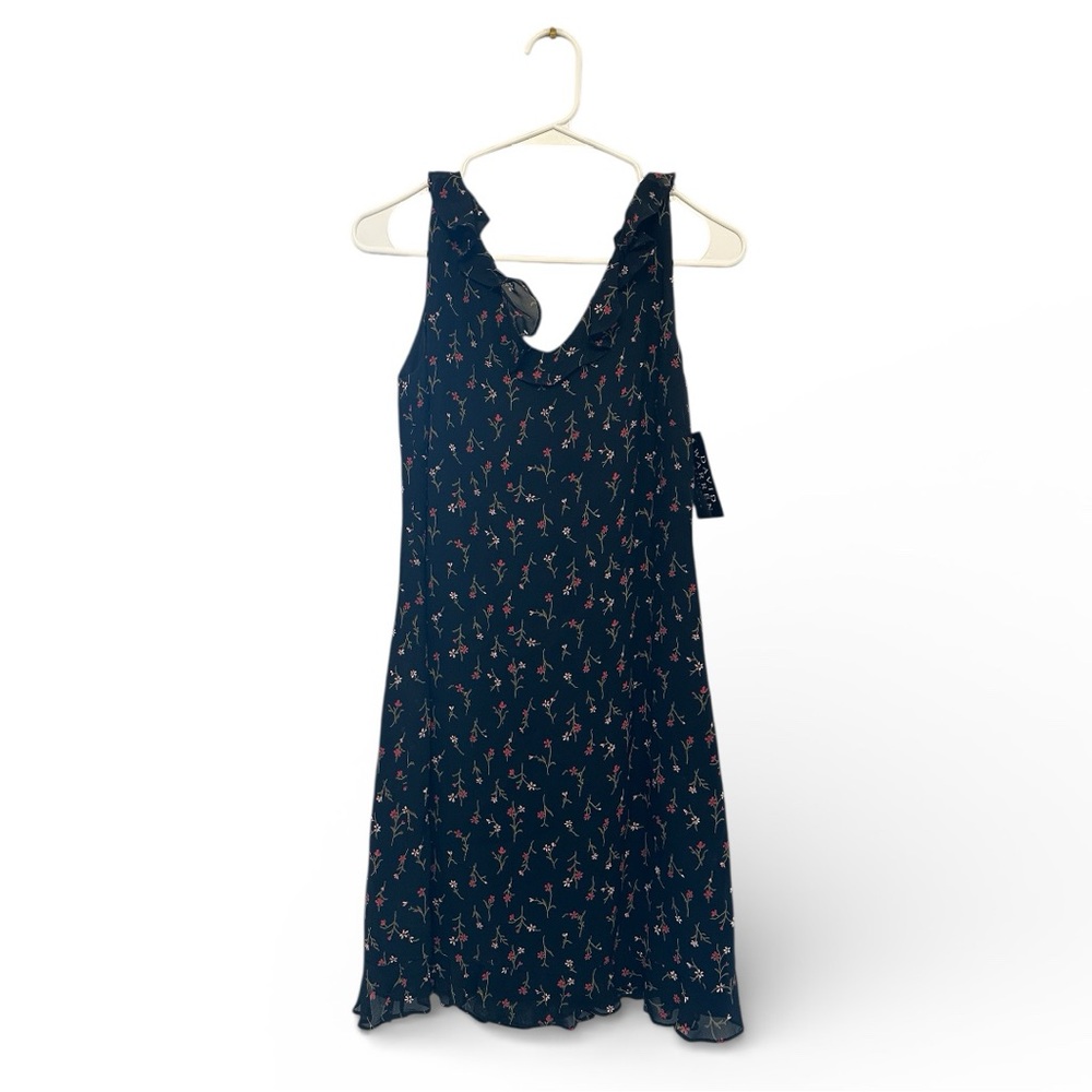 Y2K Vintage NWT David Warren Chic Black Floral Mini Dress 4P